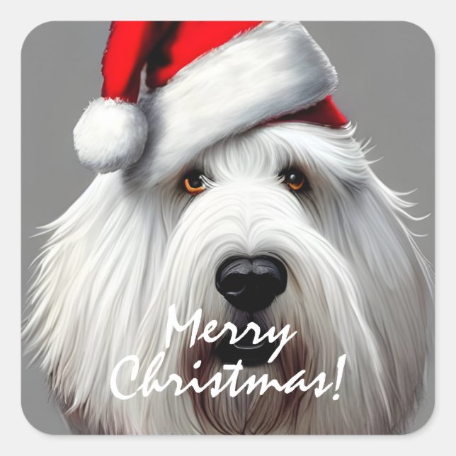 Old English Sheepdog Christmas Square Sticker (Front)