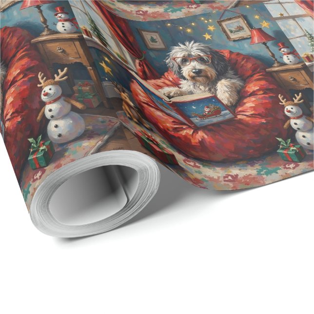 Old English Sheepdog Christmas Story Time Holiday Wrapping Paper (Roll Corner)