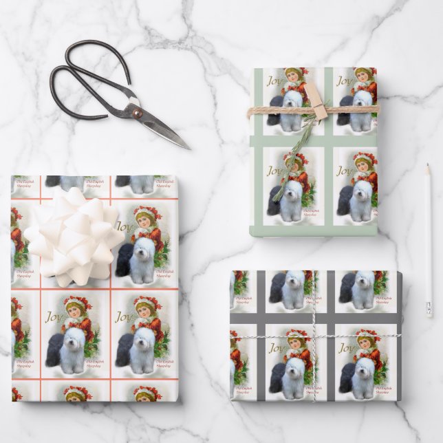Old English Sheepdog Christmas  Wrapping Paper Sheet (Front)