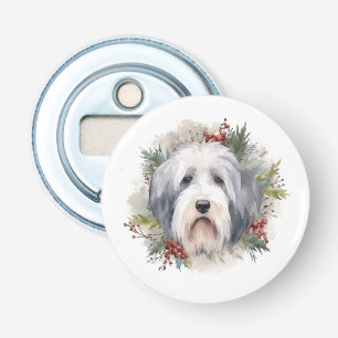Old English Sheepdog Christmas Wreath Festive Pup Bottle Opener