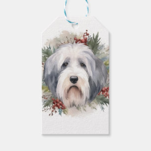 Old English Sheepdog Christmas Wreath Festive Pup  Gift Tags