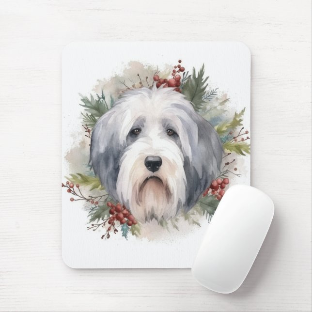 Old English Sheepdog Christmas Wreath Festive Pup  Mouse Pad (With Mouse)
