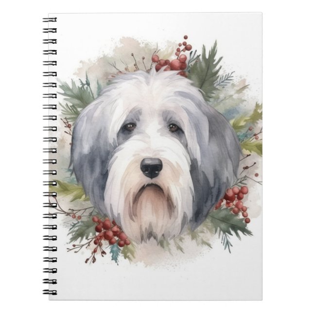 Old English Sheepdog Christmas Wreath Festive Pup  Notebook (Front)