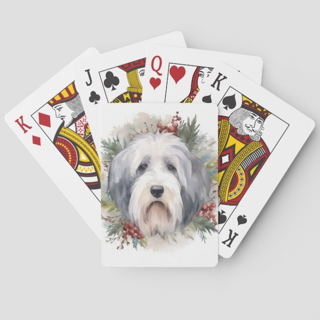 Old English Sheepdog Christmas Wreath Festive Pup  Playing Cards (Back)