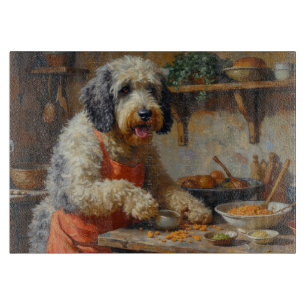 Old English Sheepdog Cooking in Kitchen Cutting Board