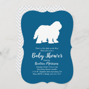 Old English Sheepdog Dog Baby Shower Boy Blue Invitation