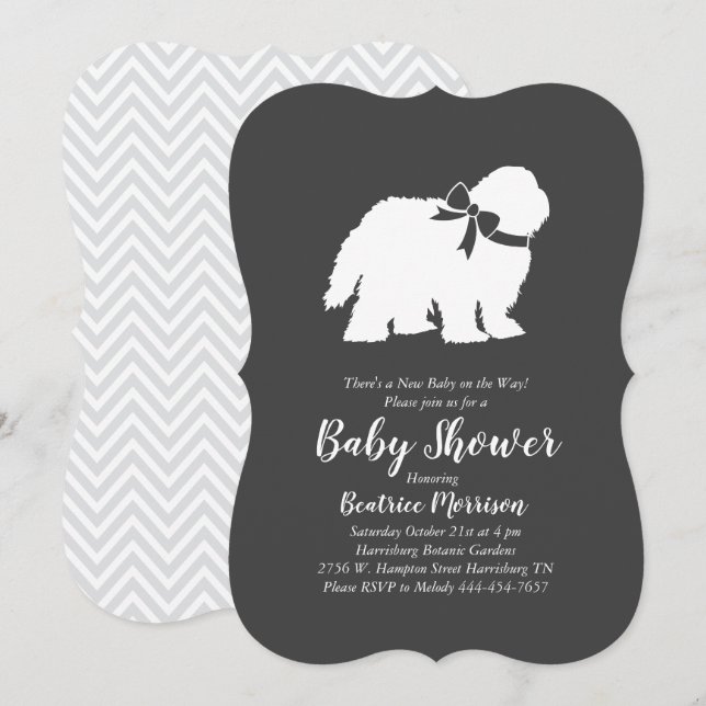 Old English Sheepdog Dog Baby Shower Neutral Invitation (Front/Back)