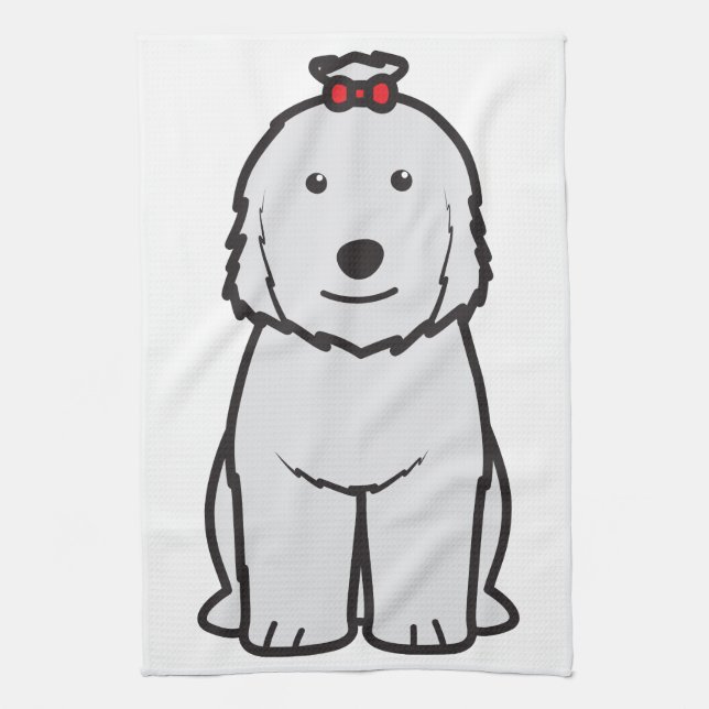 Old English Sheepdog Dog Cartoon Tea Towel (Vertical)