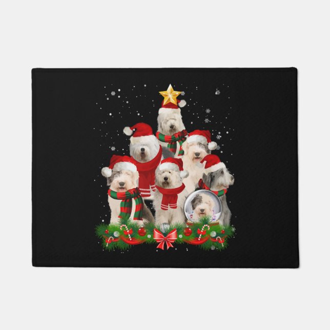 Old English Sheepdog Dog Christmas Dog Light Tree Doormat (Front)