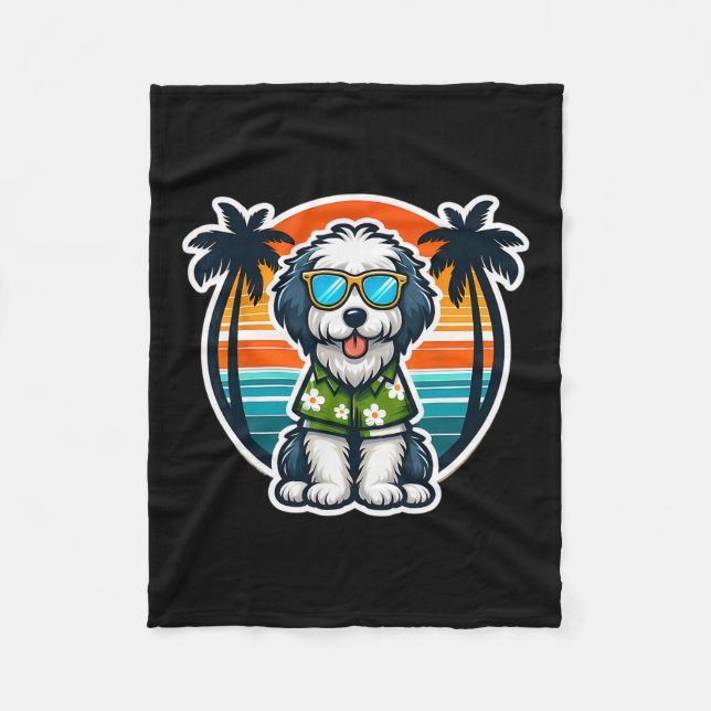 Old English Sheepdog Dog Owner Summer Vibes Vacati Fleece Blanket (Front)