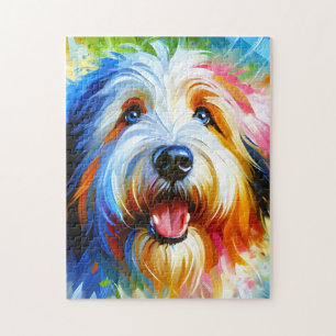 Old English Sheepdog Dog Portrait Acrylic Art Jigsaw Puzzle