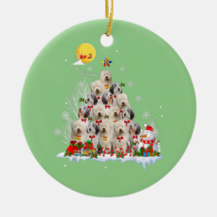 Old English Sheepdog Dog Reindeer Pine Christmas Ceramic Ornament