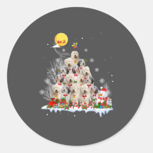 Old English Sheepdog Dog Reindeer Pine Christmas Classic Round Sticker