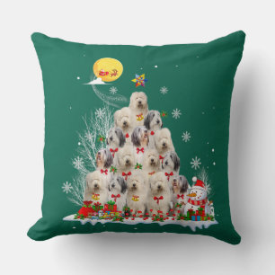 Old English Sheepdog Dog Reindeer Pine Christmas Cushion