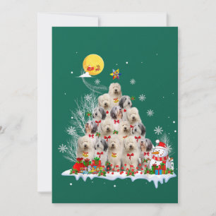Old English Sheepdog Dog Reindeer Pine Christmas Invitation