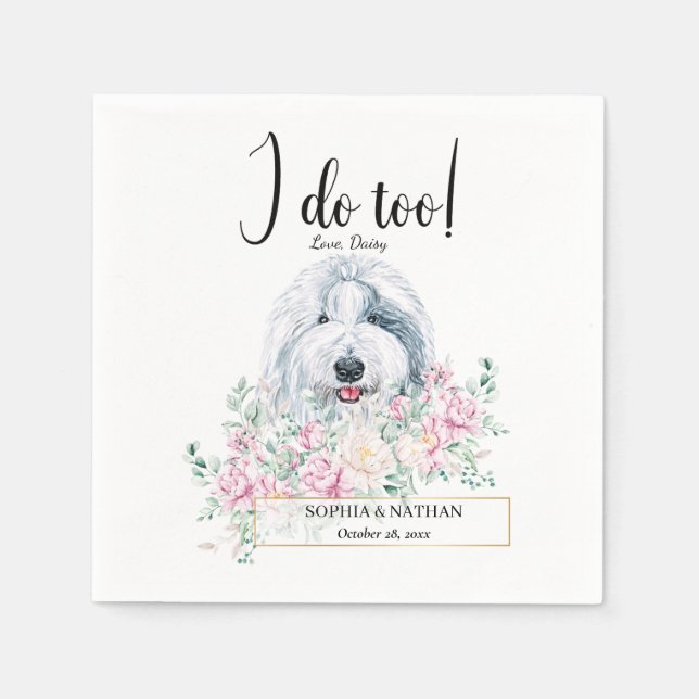 Old English Sheepdog Dog Wedding Cocktail Napkins (Front)