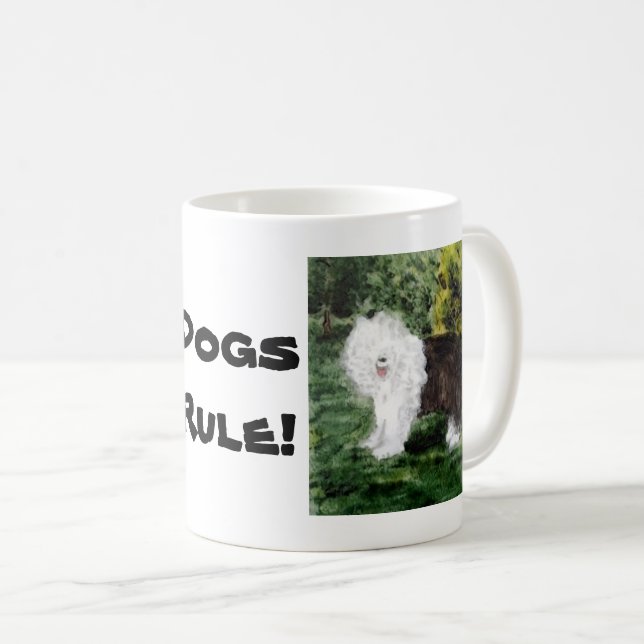 Old English Sheepdog Dogs Rule Custom Coffee Mug (Front Right)