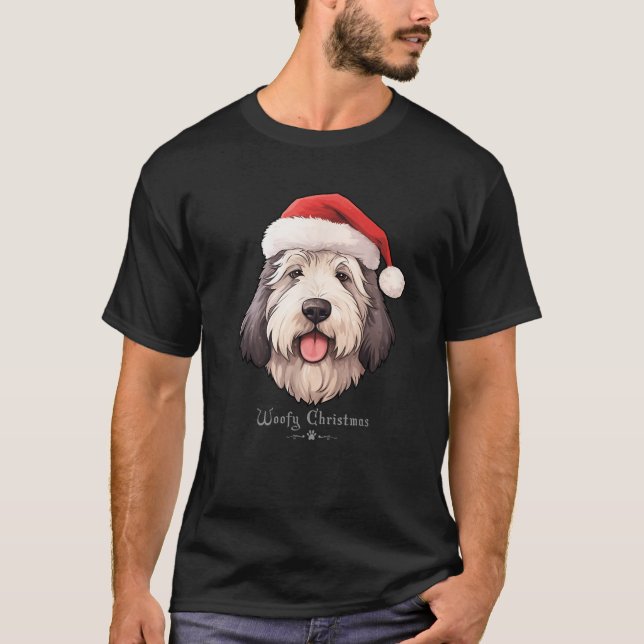 Old English Sheepdog Funny Woofy Christmas Simple  T-Shirt (Front)