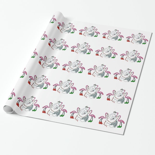 Old English Sheepdog gift wrapping paper (Unrolled)