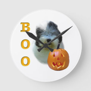Old English Sheepdog Halloween Boo Round Clock