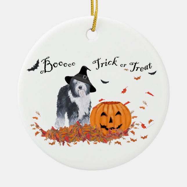 Old English Sheepdog Halloween Ceramic Ornament (Front)