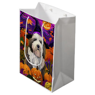 Old English Sheepdog Halloween Witch Pumpkin Medium Gift Bag