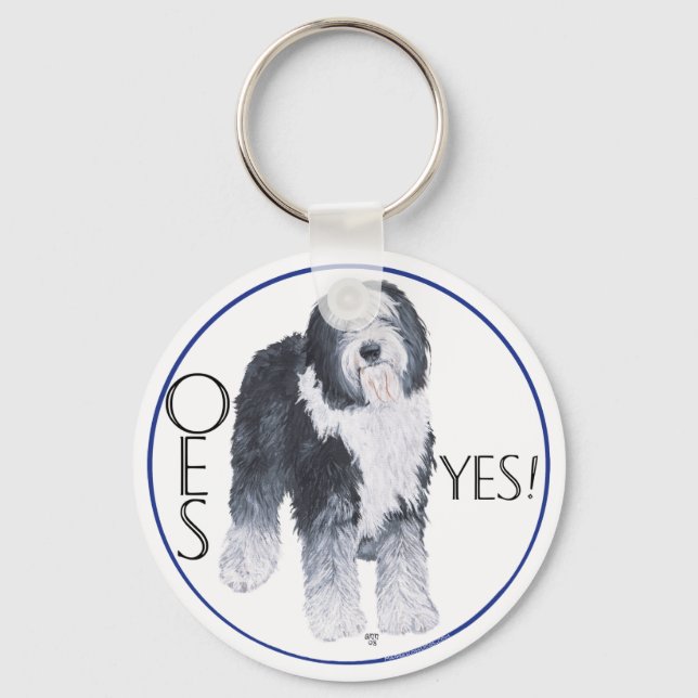 Old English Sheepdog Head Study Key Ring (Front)