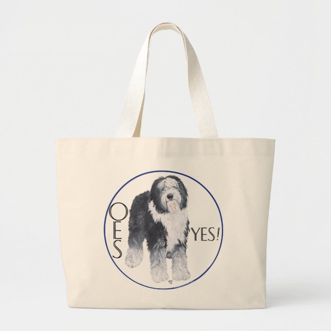Old English Sheepdog Head Study Large Tote Bag (Front)