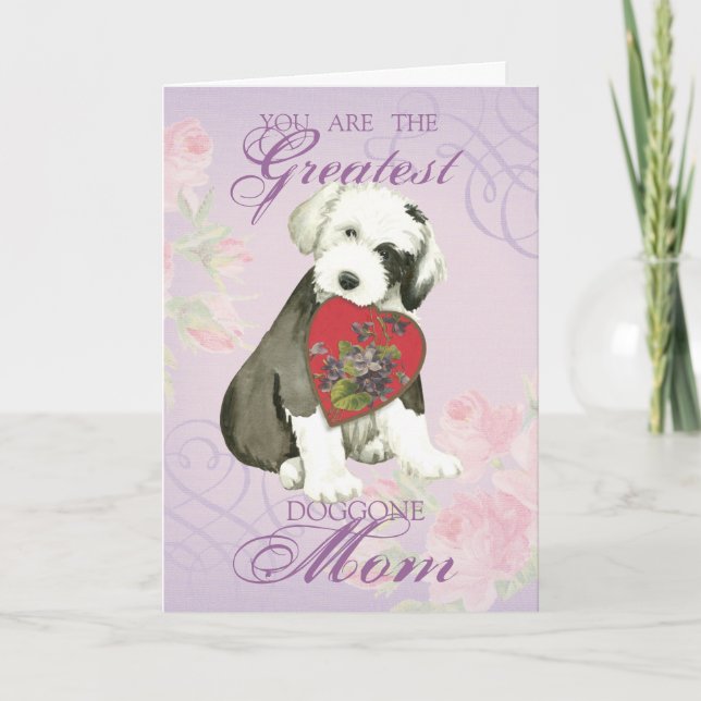 Old English Sheepdog Heart Mum Card (Front)