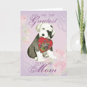 Old English Sheepdog Heart Mum Card