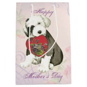 Old English Sheepdog Heart Mum Medium Gift Bag