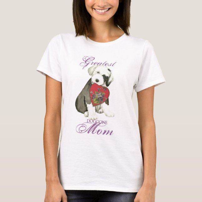 Old English Sheepdog Heart Mum T-Shirt (Front)