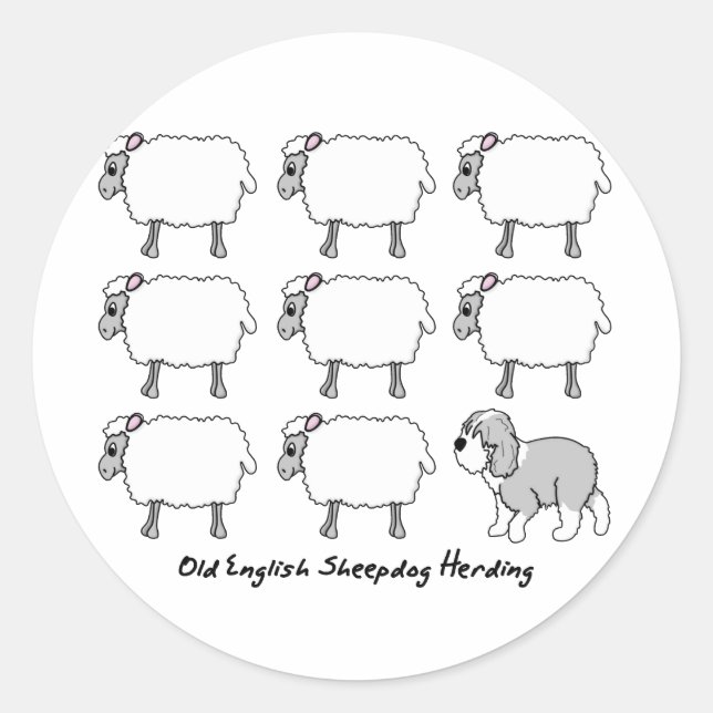 Old English Sheepdog Herding Sheep Classic Round Sticker (Front)