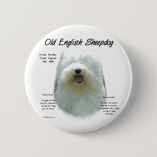 Old English Sheepdog History Design 6 Cm Round Badge