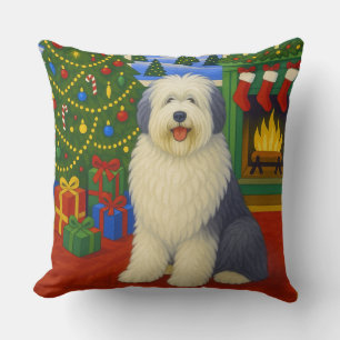 Old English Sheepdog Holiday Cushion