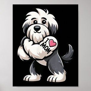 Old English Sheepdog I Love Mum Funny Dog Tattoo  Poster