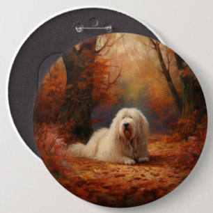 Old English Sheepdog in Autumn Leaves Fall Inspire 6 Cm Round Badge