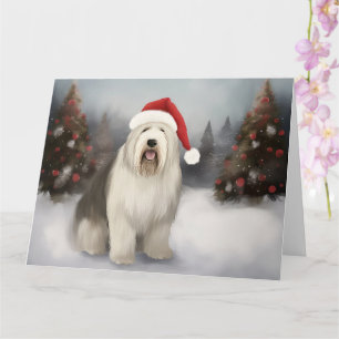 Old English Sheepdog in Snow Christmas Card
