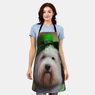 Old English Sheepdog in St. Patrick's Day Dress Apron