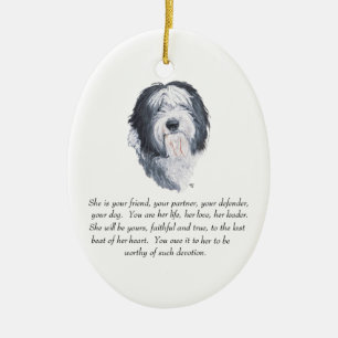 Old English Sheepdog Keepsake - Female Ceramic Ornament