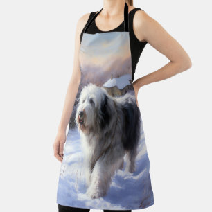 Old English Sheepdog Let It Snow Christmas Apron