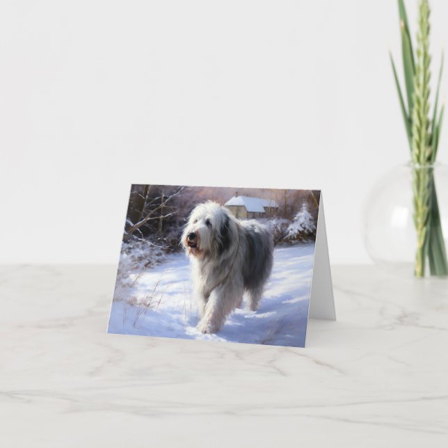 Old English Sheepdog Let It Snow Christmas Card (Front)