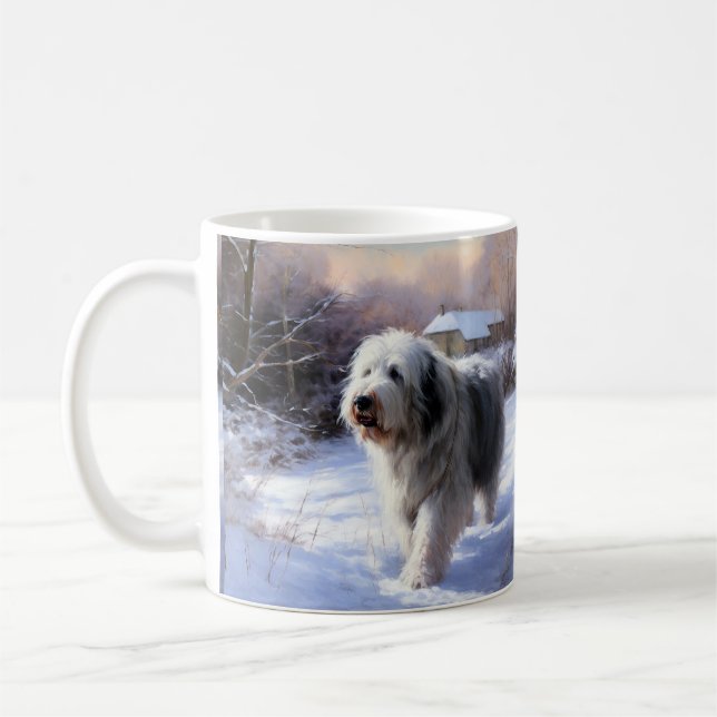 Old English Sheepdog Let It Snow Christmas Coffee Mug (Left)