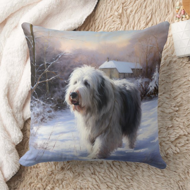 Old English Sheepdog Let It Snow Christmas Cushion (Blanket)