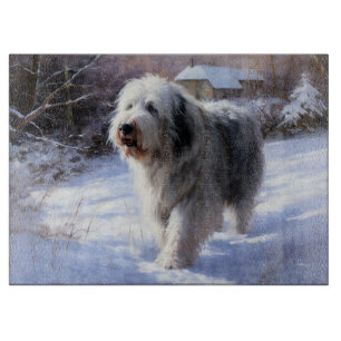 Old English Sheepdog Let It Snow Christmas Cutting Board