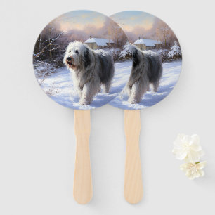 Old English Sheepdog Let It Snow Christmas Hand Fan