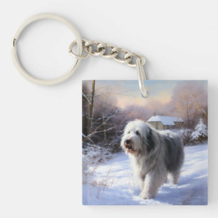 Old English Sheepdog Let It Snow Christmas Key Ring