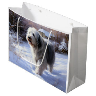 Old English Sheepdog Let It Snow Christmas Large Gift Bag