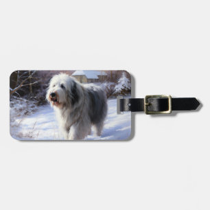 Old English Sheepdog Let It Snow Christmas Luggage Tag