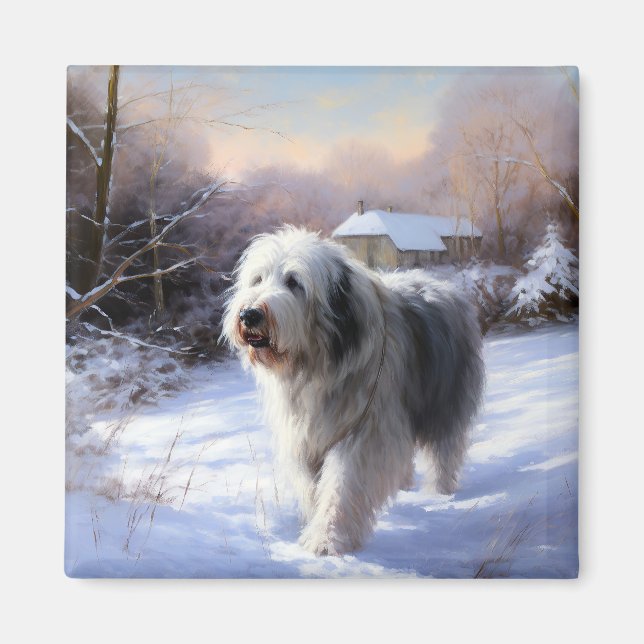 Old English Sheepdog Let It Snow Christmas Magnet (Front)